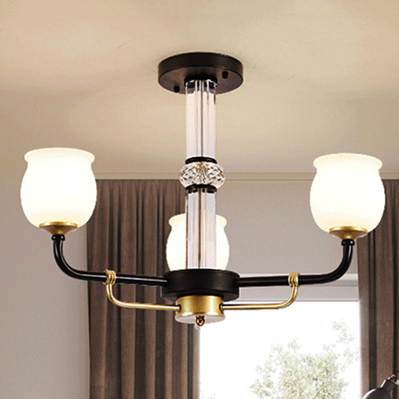 Black Glass Semi Flush Ceiling Light Fixture - Jar Shaped Traditional Design (3/6 Lights) For