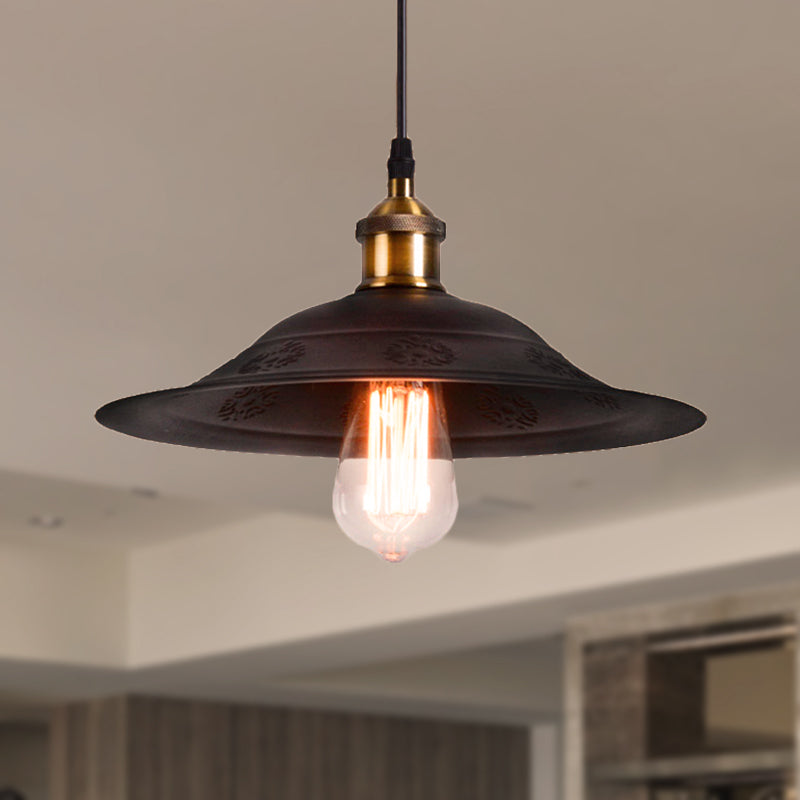 Vintage Style Black Metal Hanging Lamp With Bell Shade Pendant - Ideal For Living Room