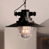 Nautical Metal Wire Cage Pendant Lamp With Saucer Shade And Bulb