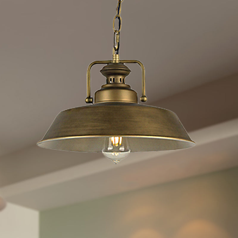 Vintage Metallic Barn Shade Pendant Lamp - Antique Brass Ceiling Light For Dining Room