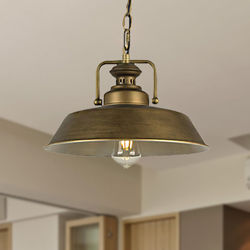 Vintage Metallic Barn Shade Pendant Lamp - Antique Brass 1 Head Ceiling Light For Dining Room