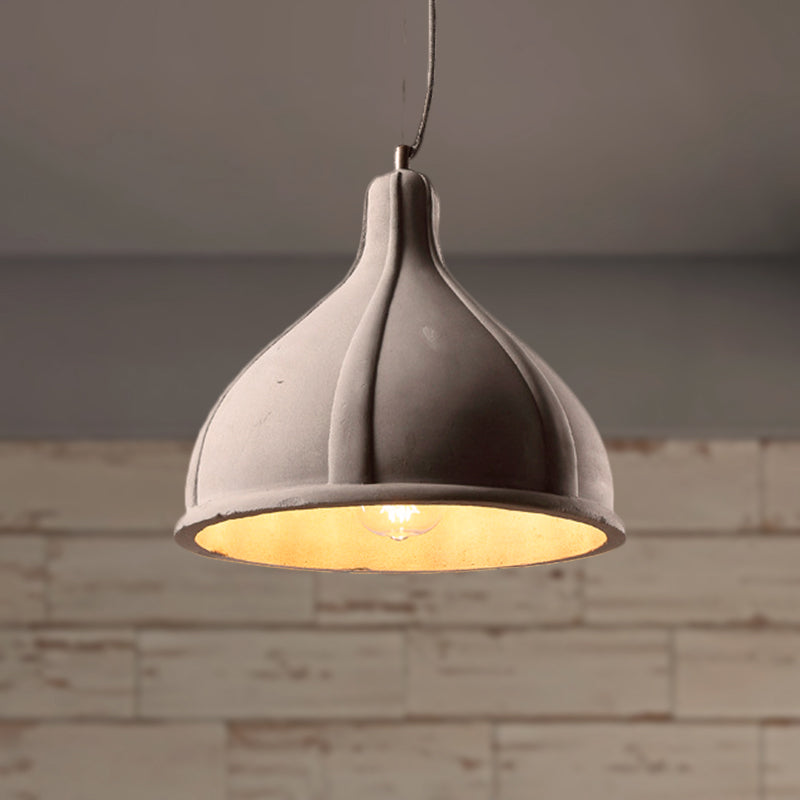 Industrial Domed Pendant Lighting In Grey - 1 Light Cement Ceiling Lamp