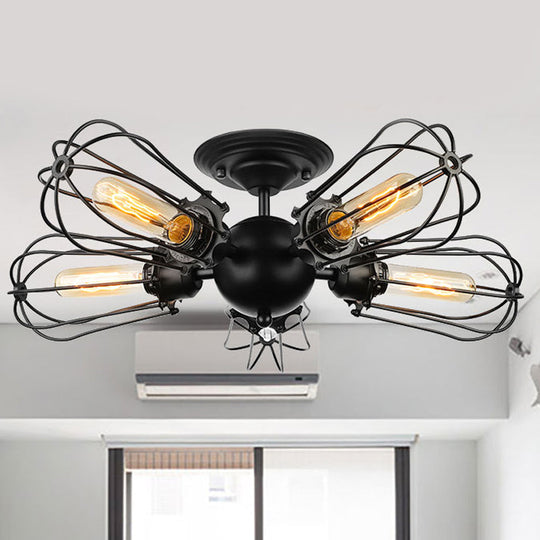 Rustic Wire Frame Ceiling Light - Vintage Bulb Shape With 3/5 Metal Lights In Black For Farmhouse