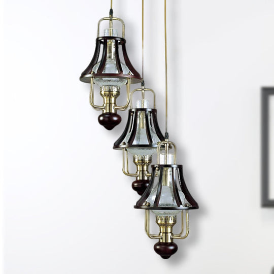 Vintage-Style Bell Caged Pendant Ceiling Light: Black Metal With Crystal Accent - Elegant Dining