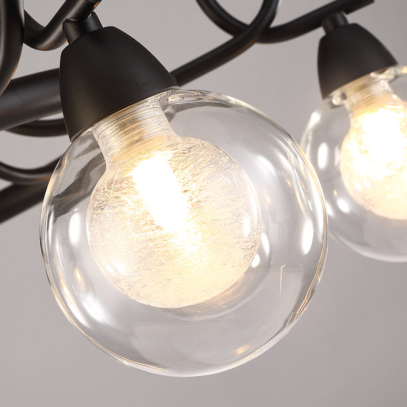 Rustic Mini Ball Clear Glass Pendant Chandelier: 6/8-Light Black Fixture