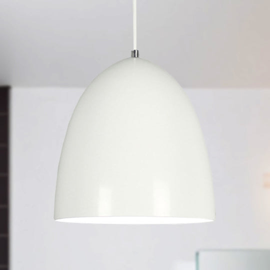 Retro Style Domed Hanging Lamp - 10/12 Inch Wide Metallic Pendant Light Fixture In White/Black For