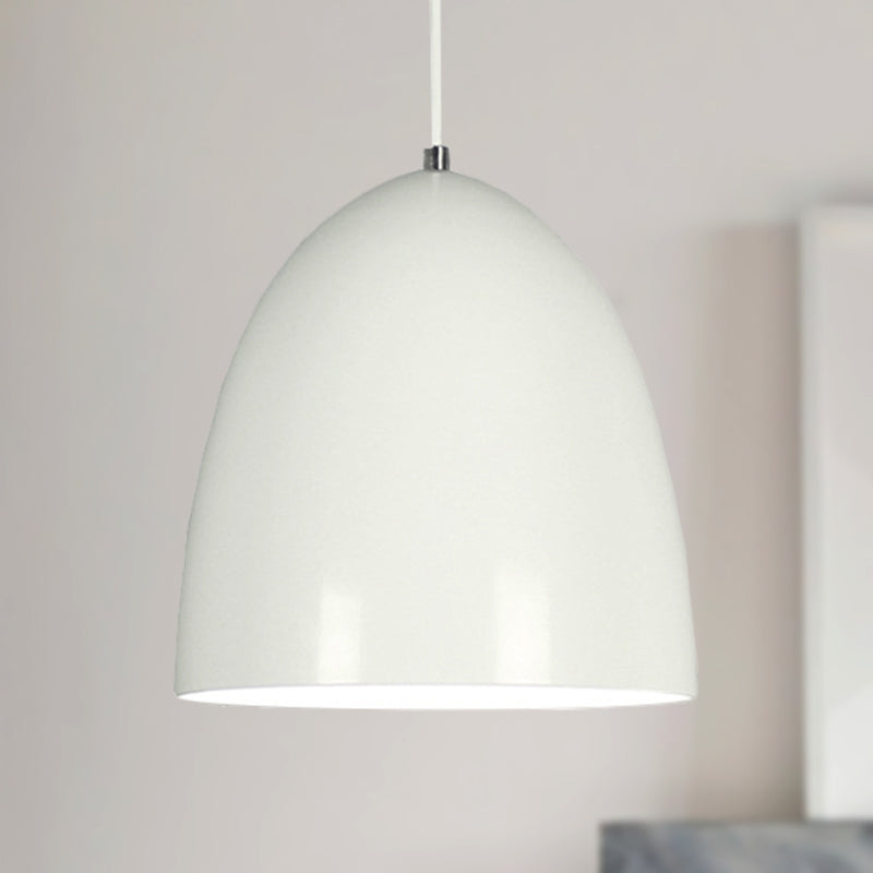 Retro Style Domed Hanging Lamp - 10/12 Inch Wide Metallic Pendant Light Fixture In White/Black For