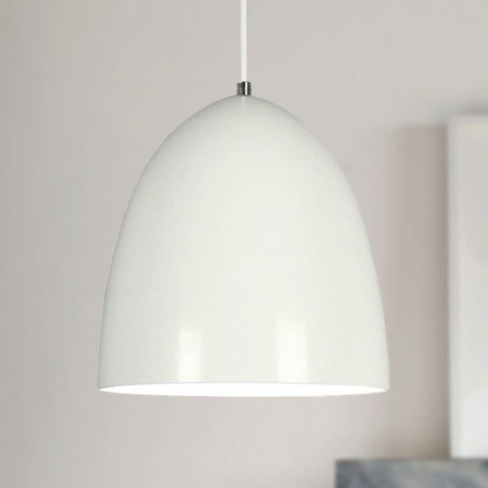 Retro Style Domed Hanging Lamp - 10/12 Inch Wide Metallic Pendant Light Fixture In White/Black For
