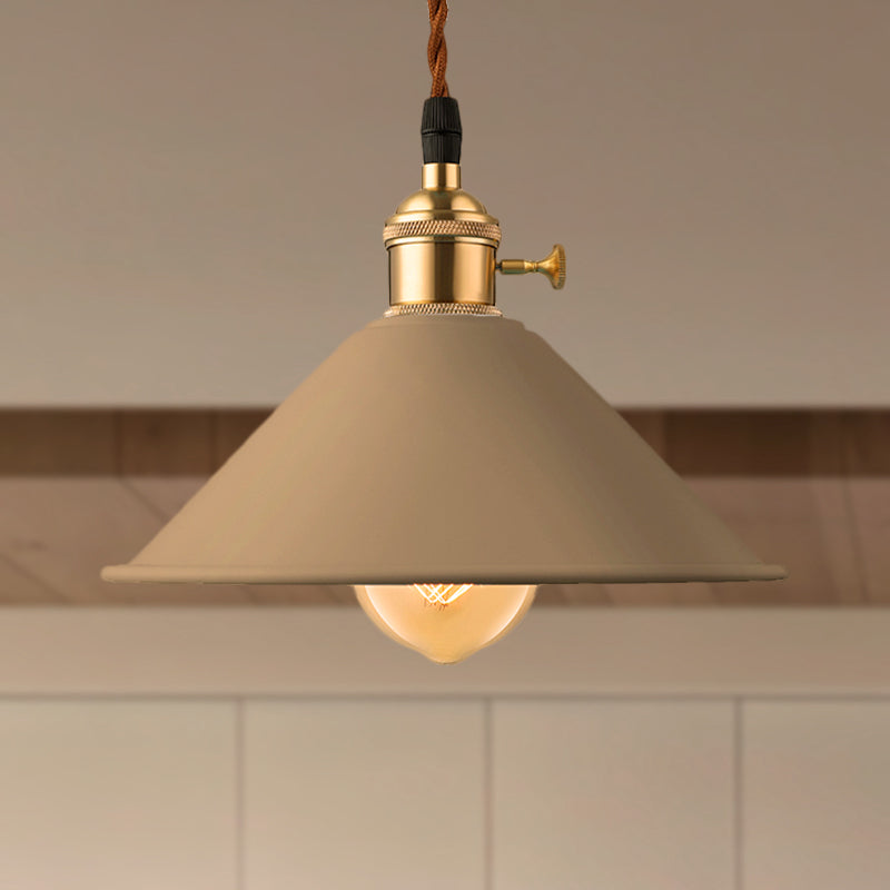 Industrial Style Metal Conic Shade Dining Room Ceiling Light Fixture - 1 Gray/White/Pink Pendant