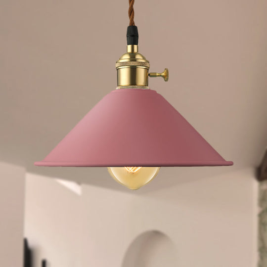 Industrial Style Metal Conic Shade Dining Room Ceiling Light Fixture - 1 Gray/White/Pink Pendant