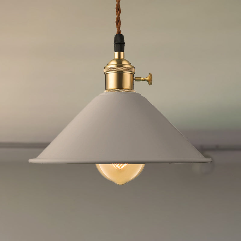 Industrial Style Metal Conic Shade Dining Room Ceiling Light Fixture - 1 Gray/White/Pink Pendant
