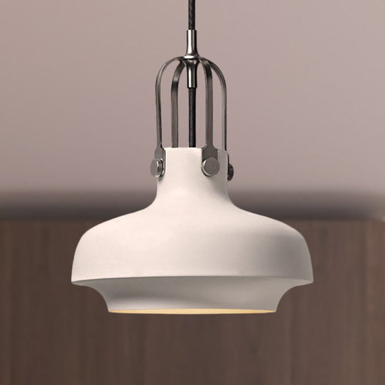 Industrial 1-Light Pendant Lamp With Adjustable Cord - Black/White Bowl Shade For Living Room White