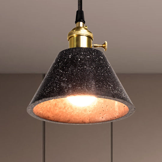 Industrial Tapered Shade Hanging Lamp - 1 Light Indoor Pendant With Terrazzo Design In Black