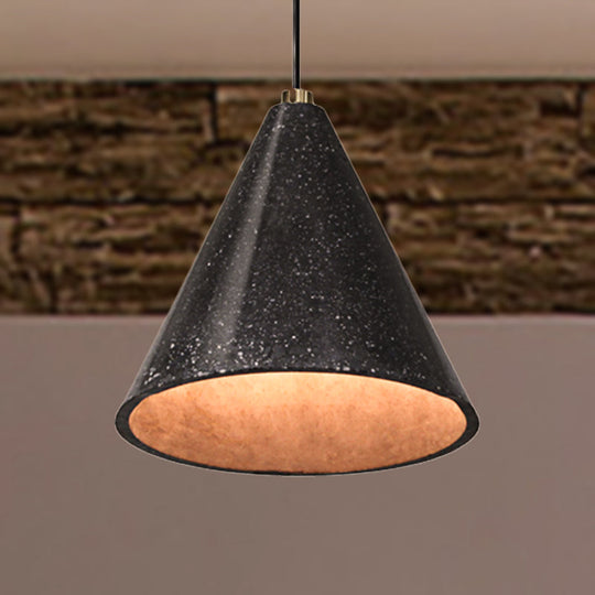 Industrial Tapered Shade Hanging Lamp - 1 Light Indoor Pendant With Terrazzo Design In Black / B