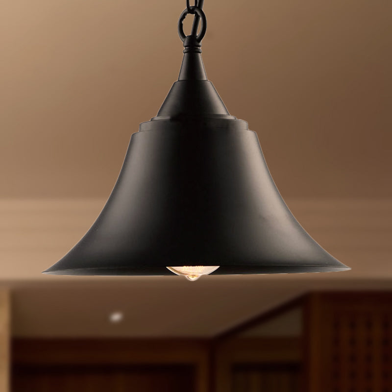 Vintage 1-Light Black Metal Bell Shade Ceiling Light Fixture With Adjustable Chain - Restaurant