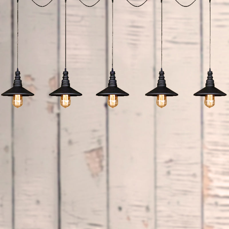 Vintage Industrial Black Iron Saucer Pendant Ceiling Light With 3/5 Bulbs And Wire Connection