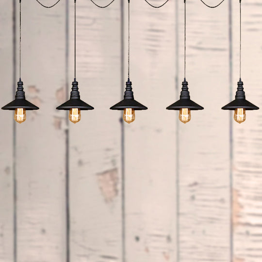 Vintage Industrial Black Iron Saucer Pendant Ceiling Light With 3/5 Bulbs And Wire Connection