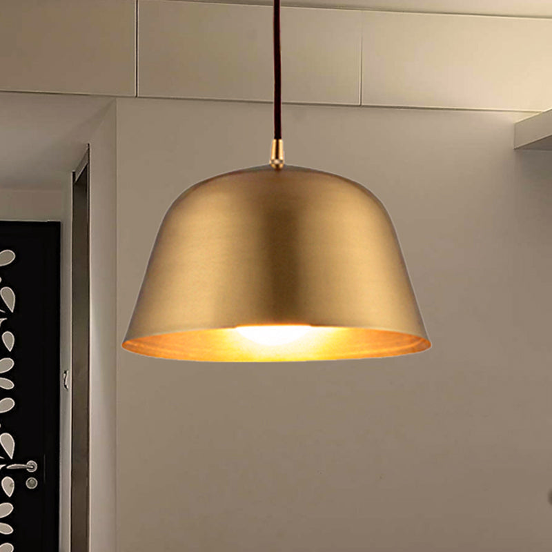 Industrial Style Hanging Light With Metallic Brass Finish - Cone/Dome Shade Ceiling Fixture For
