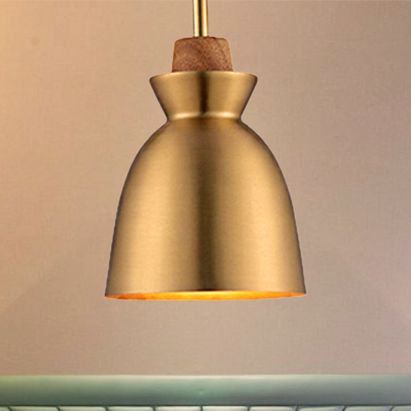 Industrial Style Hanging Light With Metallic Brass Finish - Cone/Dome Shade Ceiling Fixture For