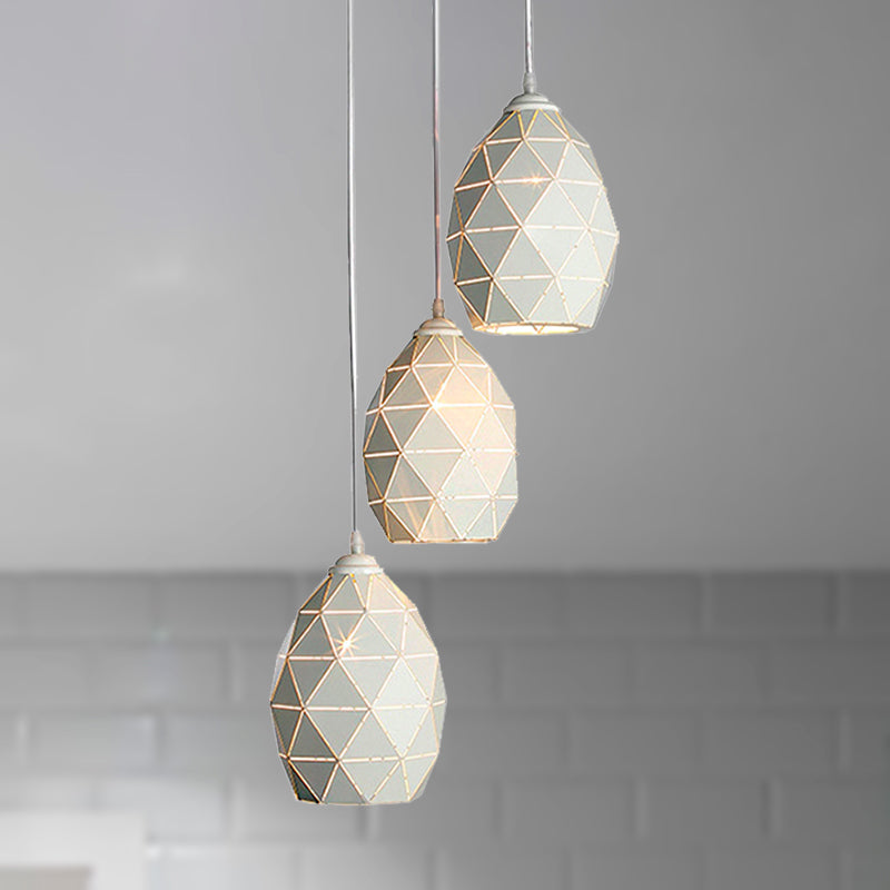 Modern Geometric Metal Pendant Light - White 3 Lights Indoor Hanging Ceiling Fixture / Round