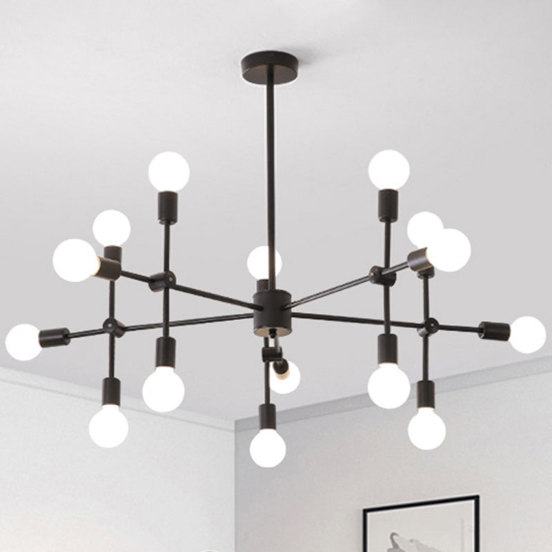 Industrial Metal Bulb Chandelier: Open Design 9/12 Lights Black/Brass Pendant Lighting For Dining