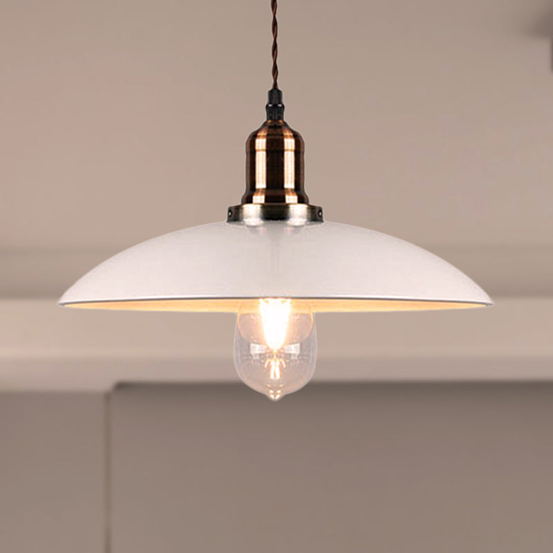 Stylish Metal Pendant Light With Cone/Saucer/Dome Shade - Loft Design In White Ideal For Restaurants
