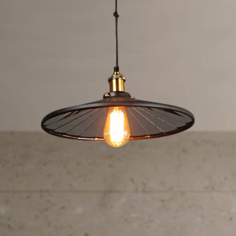 Vintage Retro Black Metal Ceiling Fixture With Pulley - 1-Bulb Suspension Lamp Conic Shade