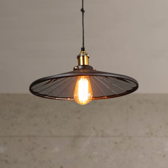 Vintage Retro Black Metal Ceiling Fixture With Pulley - 1-Bulb Suspension Lamp Conic Shade
