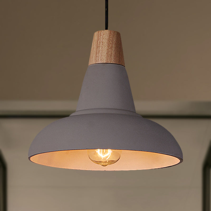 Industrial Style Cement And Wood Pendant Light With Grey/White Bowl Shade