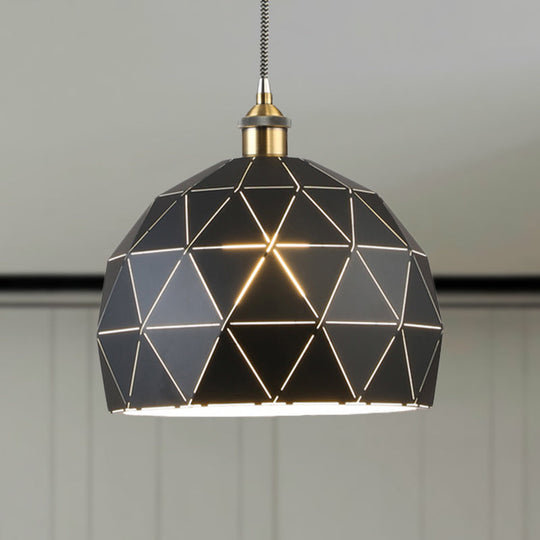Modern Metal Hanging Lamp: 1-Light Domed Suspension Light With Folded Design In Black/White For