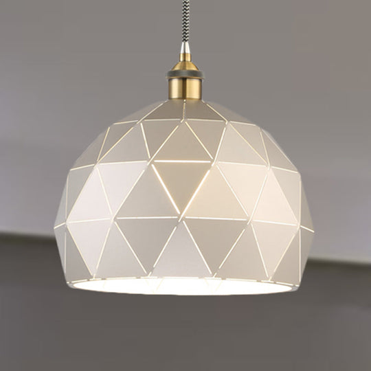 Modern Style Domed Suspension Light With Folded Design - Black/White Metal Hanging Lamp Over Table