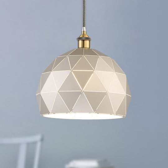 Modern Metal Hanging Lamp: 1-Light Domed Suspension Light With Folded Design In Black/White For