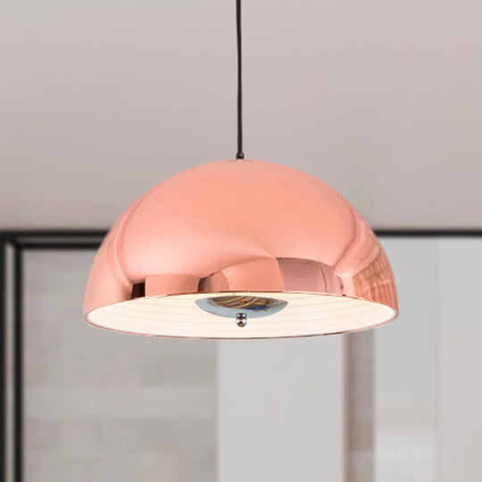 Retro-Style Domed Metallic Pendant Lamp - 1-Light Rose Gold/Black Ceiling Light For Dining Room Gold