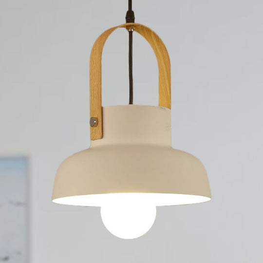 Retro Barn Pendant Lamp - 1-Light Metal Hanging Ceiling Light With Leather Strap In White/Grey/Black