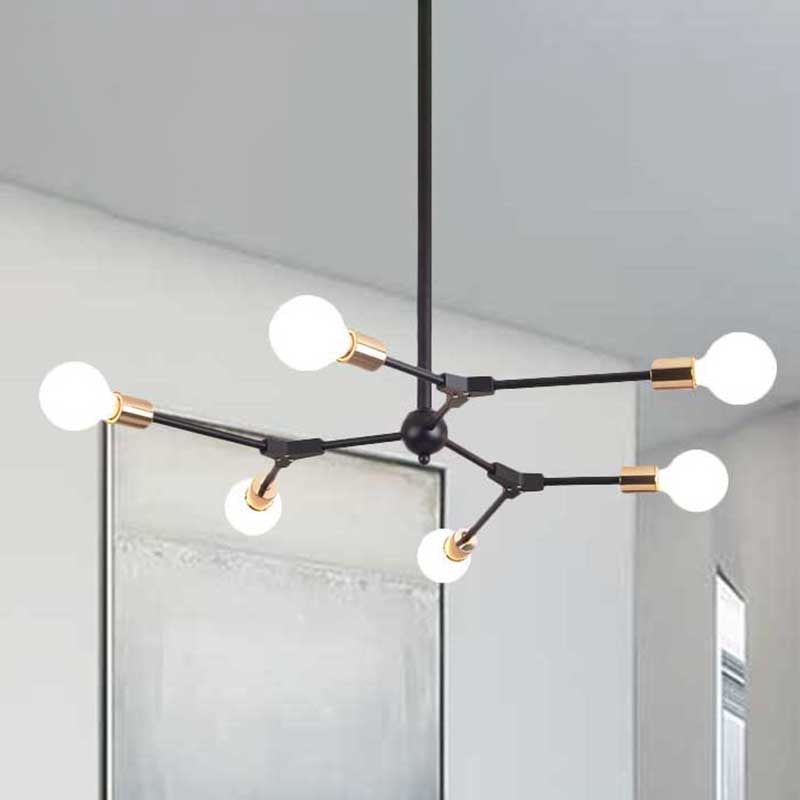 Retro Style Black Branch Suspension Light With Metallic Finish – Bedroom Chandelier Lamp (6/8