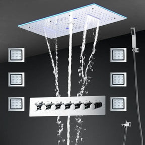 24x12 Inch 600x300mm Bluetooth Music LED Shower Head Panel Faucet Rain Mist Waterfall Column Thermostatic Mixer Valve