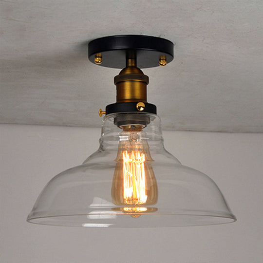 Vintage Barn Semi-Mounted Ceiling Light With Clear/Amber Glass Shade - Ideal For Bedroom 1 Bulb