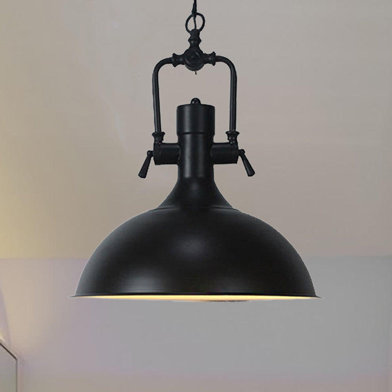 Domed Metallic Ceiling Pendant - 11’/14.5’ Width Industrial 1 Head Black