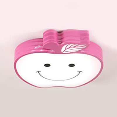 Smiling Apple Kids Ceiling Lamp - Contemporary Flush Mount Light Pink / White