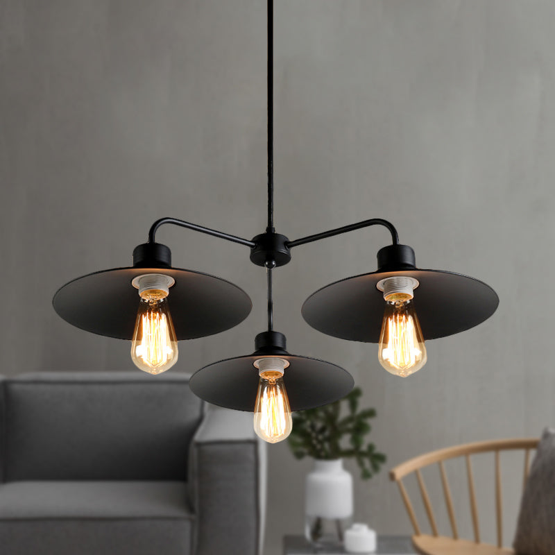 Industrial Round Black Chandelier Pendant Light Vintage Style Metallic Finish with Hanging Rod 3/5 Lights