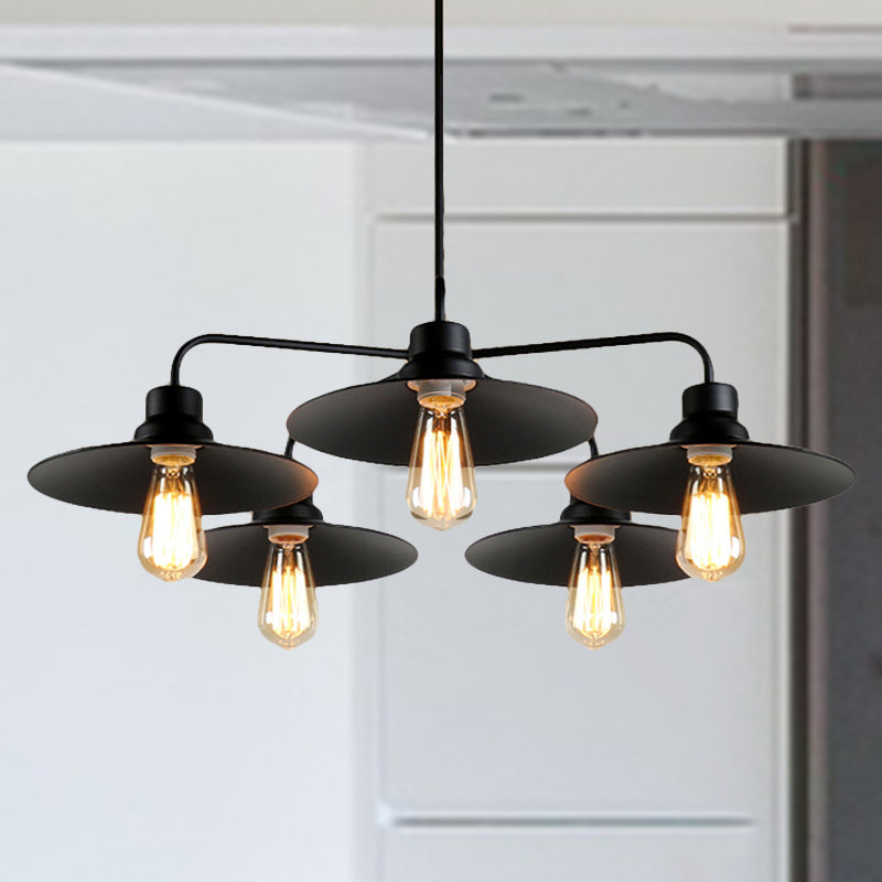 Industrial Round Black Chandelier Pendant Light Vintage Style Metallic Finish with Hanging Rod 3/5 Lights 5 / Black