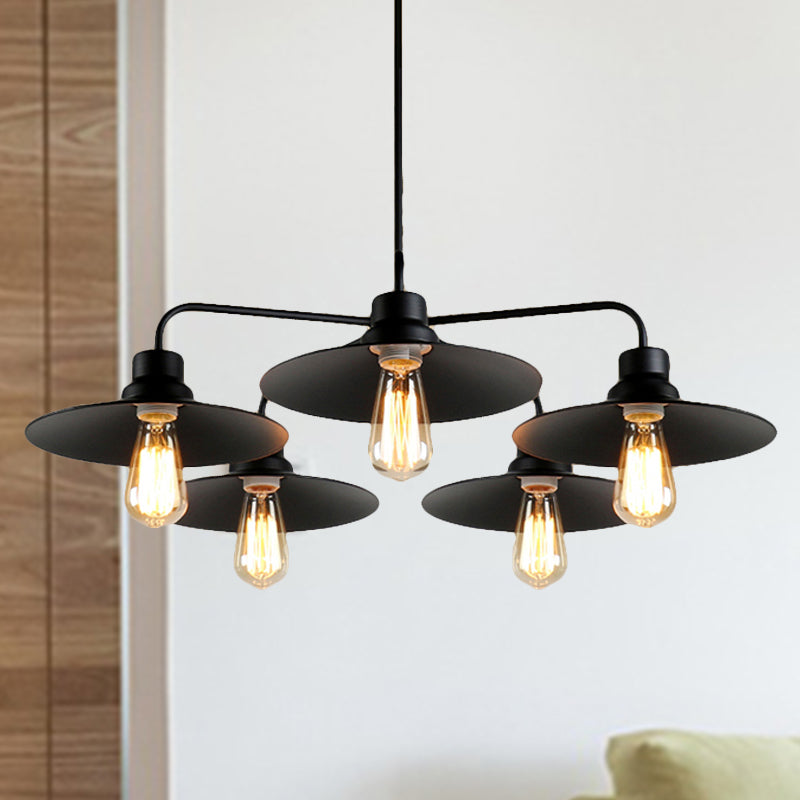 Industrial Round Black Chandelier Pendant Light Vintage Style Metallic Finish with Hanging Rod 3/5 Lights