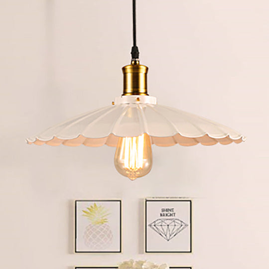14’/16’ Dia Industrial Scalloped Pendant Light 1 Head Metallic Ceiling Lamp In Black/White