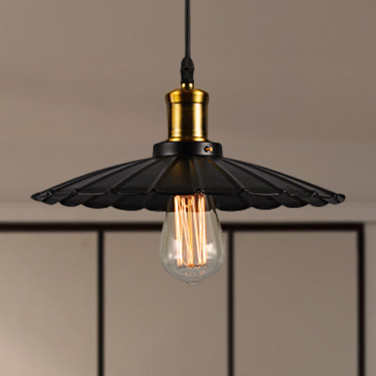 14’/16’ Dia Industrial Scalloped Pendant Light 1 Head Metallic Ceiling Lamp In Black/White