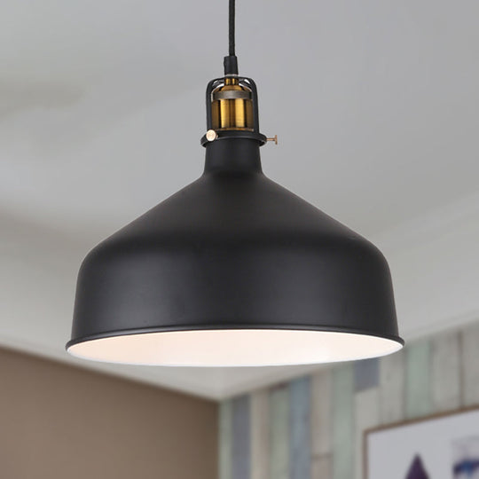 Black/White 8/12 Width Pendant Light With Barn Shade - Retro Stylish Ceiling Fixture For Dining Room