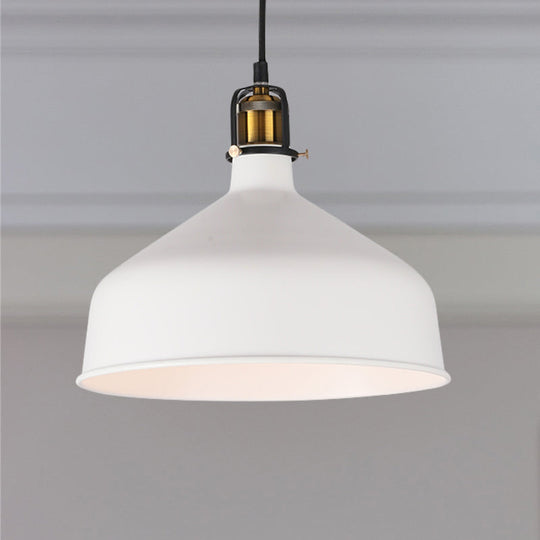 Black/White 8/12 Width Pendant Light With Barn Shade - Retro Stylish Ceiling Fixture For Dining Room