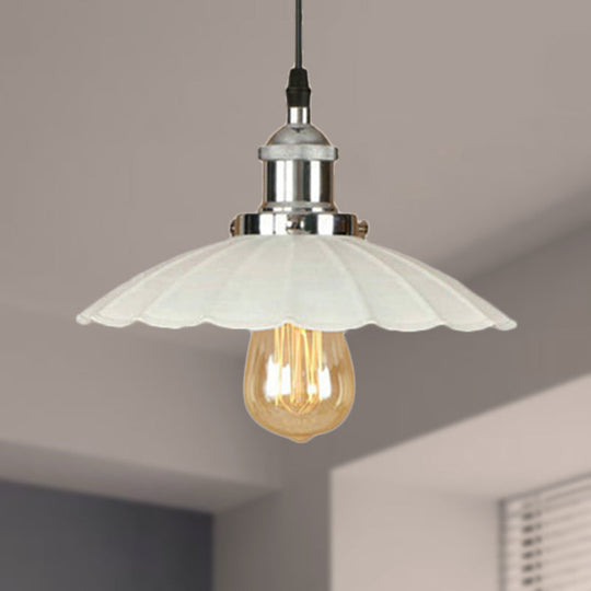 Scalloped Pendant Lighting 1-Bulb Hanging Light Fixture - Loft Style Rust/Chrome Finish Ideal For
