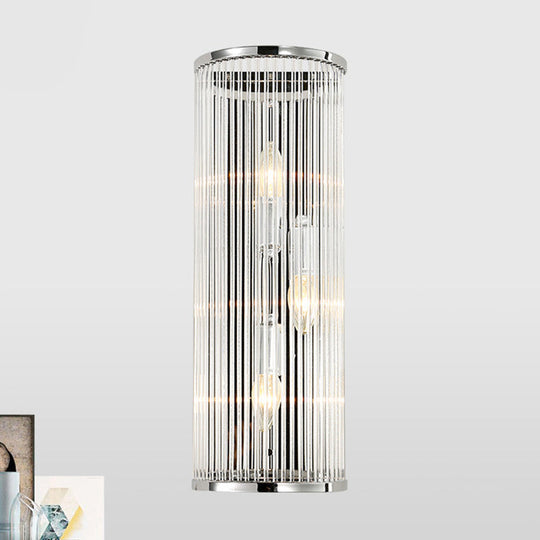 Modern Chrome Wall Sconce Fixture With Clear Crystal Shade - 3-Light Bedroom Light