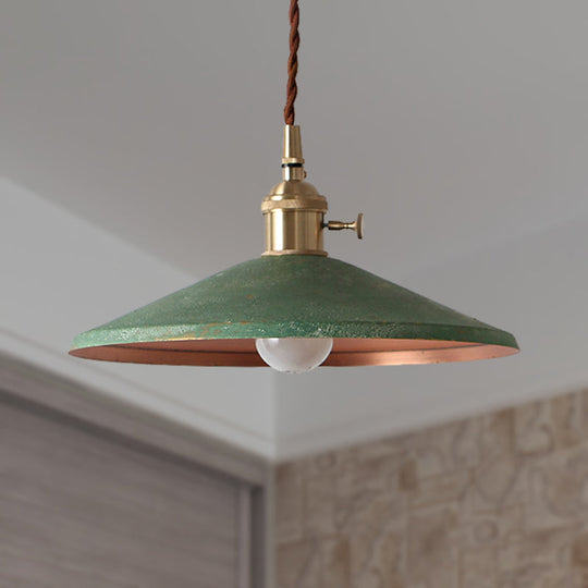 Rustic Saucer Shade Pendant Light With Adjustable Cord In Silver/Red/Blue