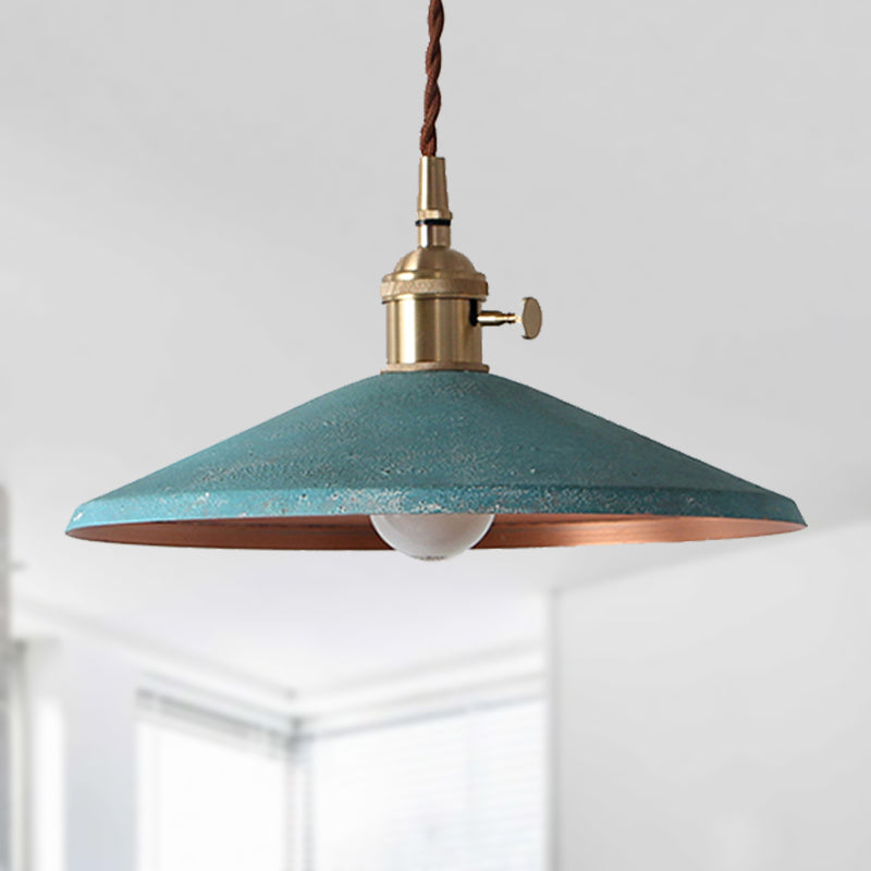 Rustic Saucer Shade Pendant Light With Adjustable Cord - Silver/Red/Blue Blue